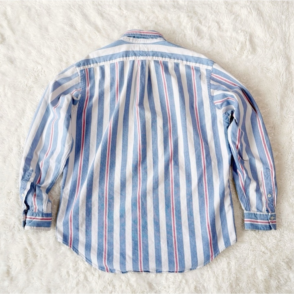 Ralph Lauren Men Stripe Blue White Oxford Button Down Long Sleeve Shirt - Picture 2 of 9